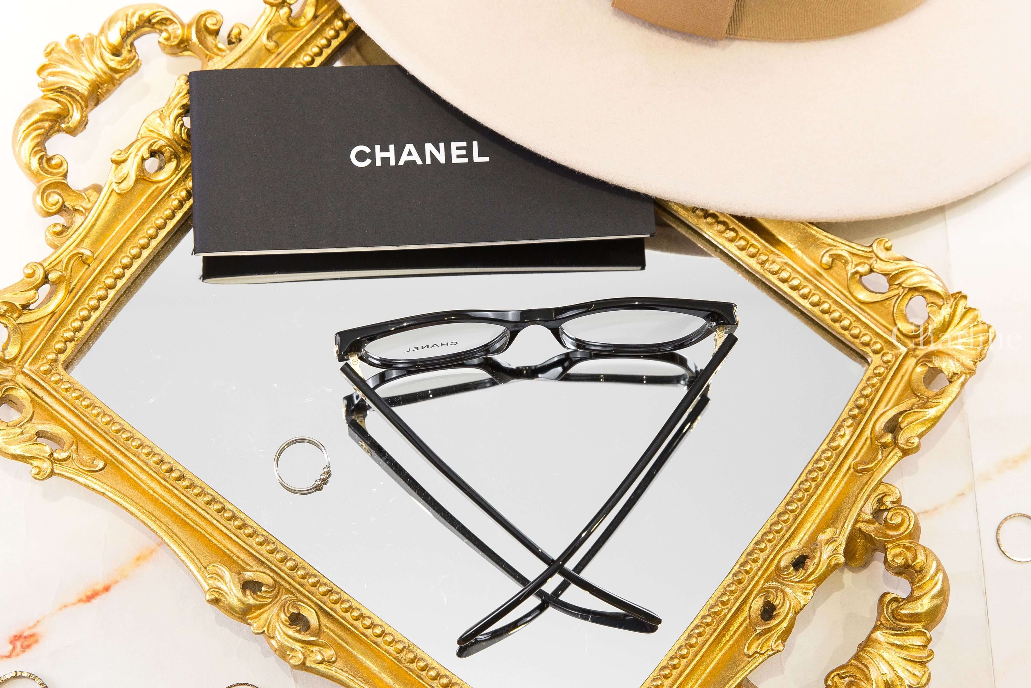 Chanel Butterfly Eyeglasses 黑色蝴蝶形側邊金CC/珍珠平光眼鏡-Charline Boutique 精品代購