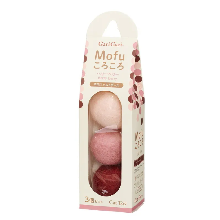 Mofu Cat Toy  | 純羊毛氈三色波波 (  紅莓系列）