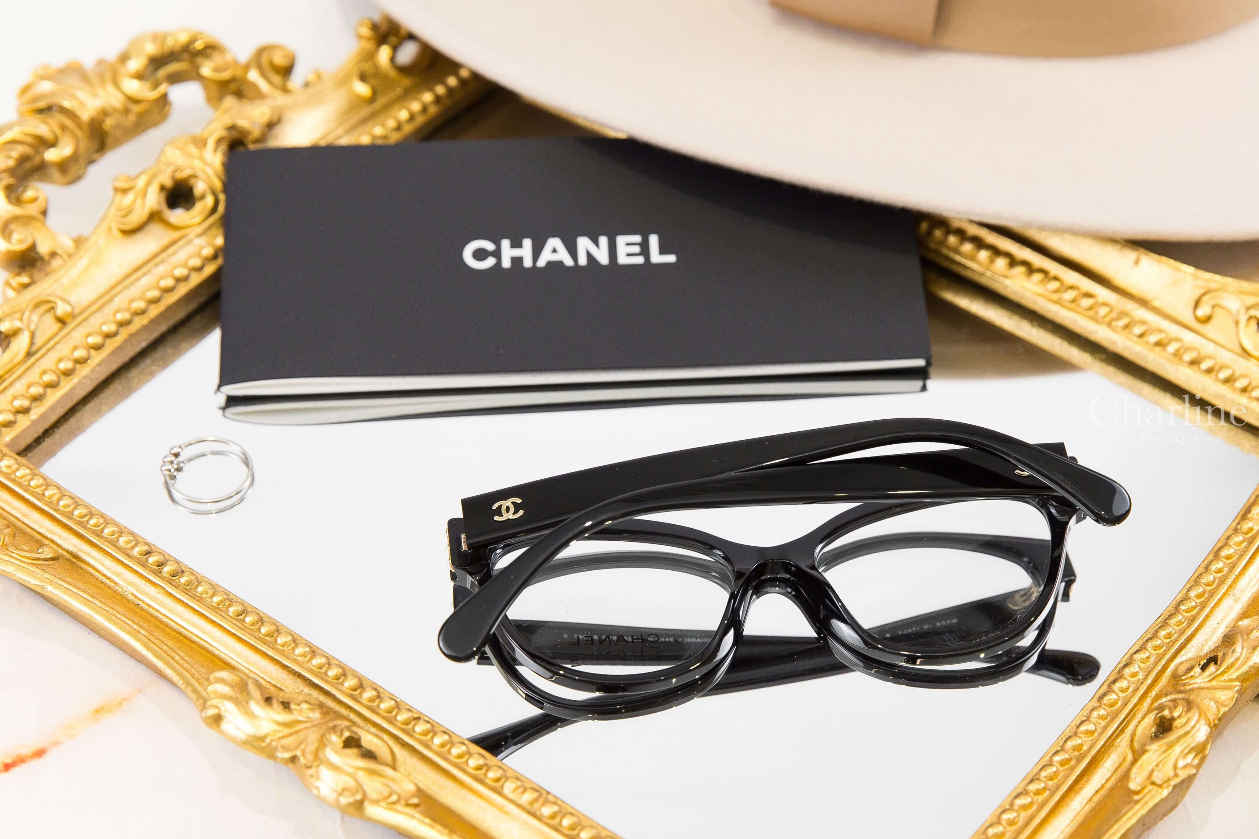 Chanel Butterfly Eyeglasses 黑色蝴蝶形側邊金CC/珍珠平光眼鏡-Charline Boutique 精品代購