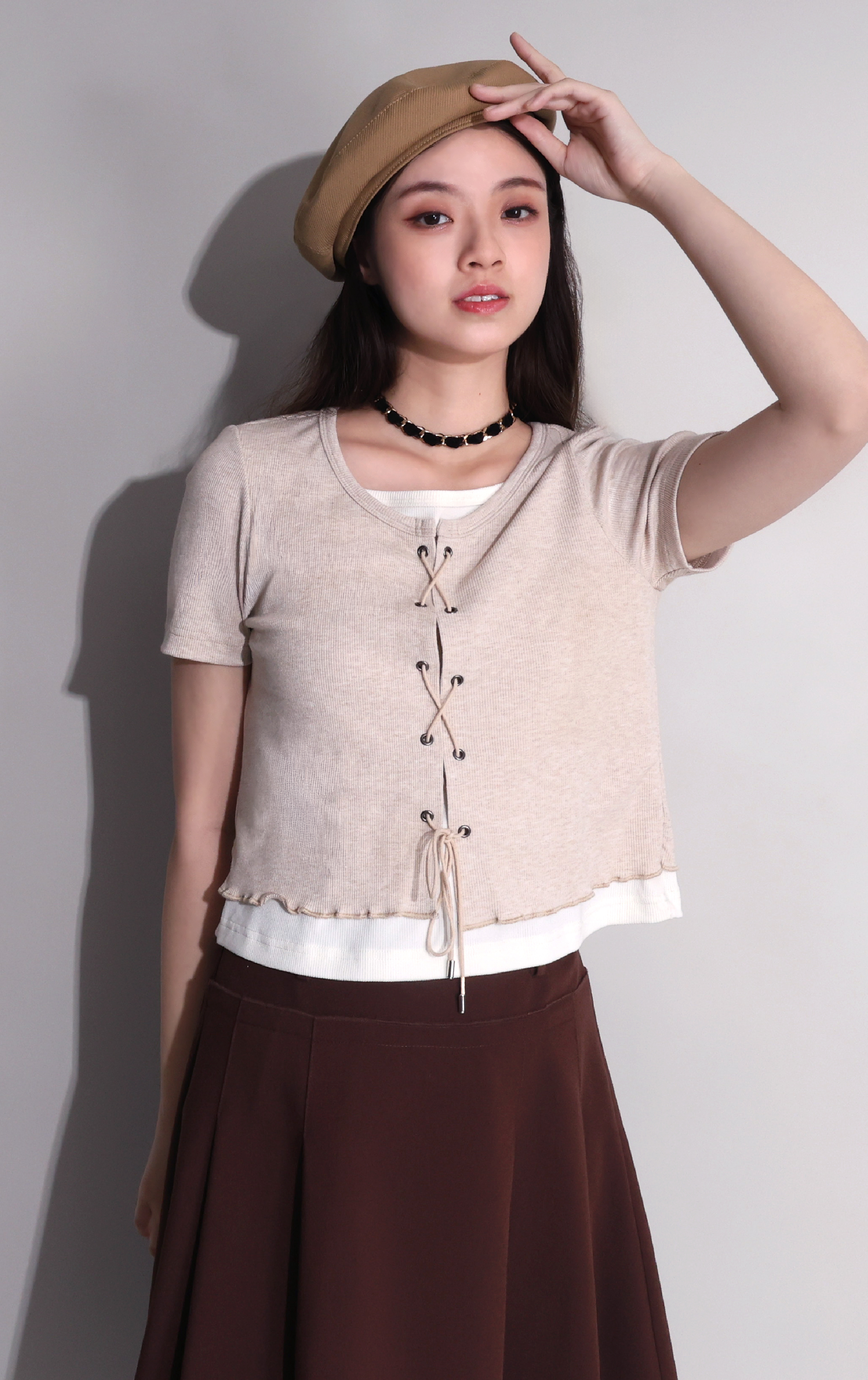 Two-Piece Look Criss-Cross Ribbed Top ST0409