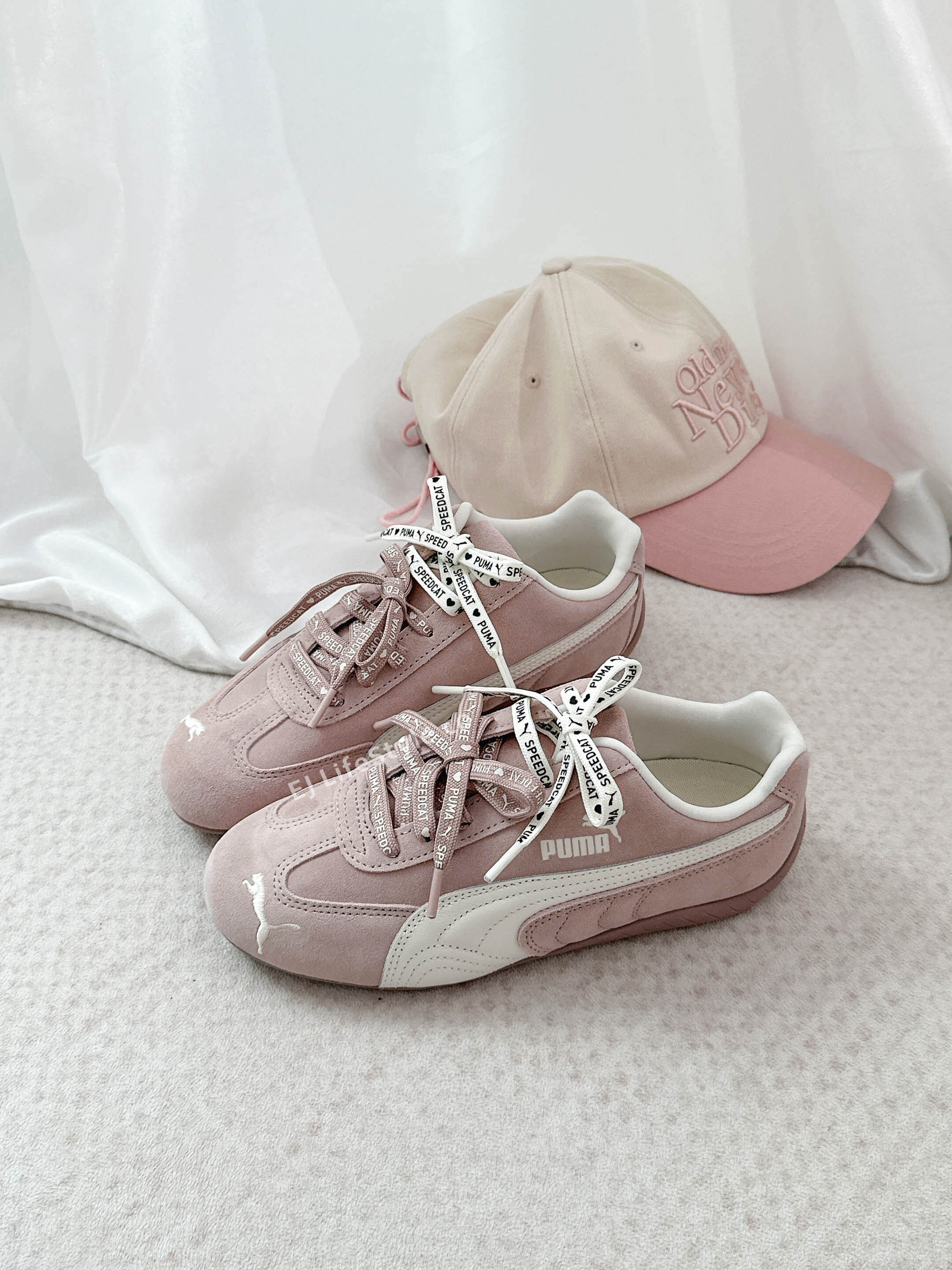 PUMA SPEEDCAT 裸粉 灰粉 奶油白 米白 麂皮 皮革 愛心雙鞋帶 男女鞋 408130-01 / 現貨