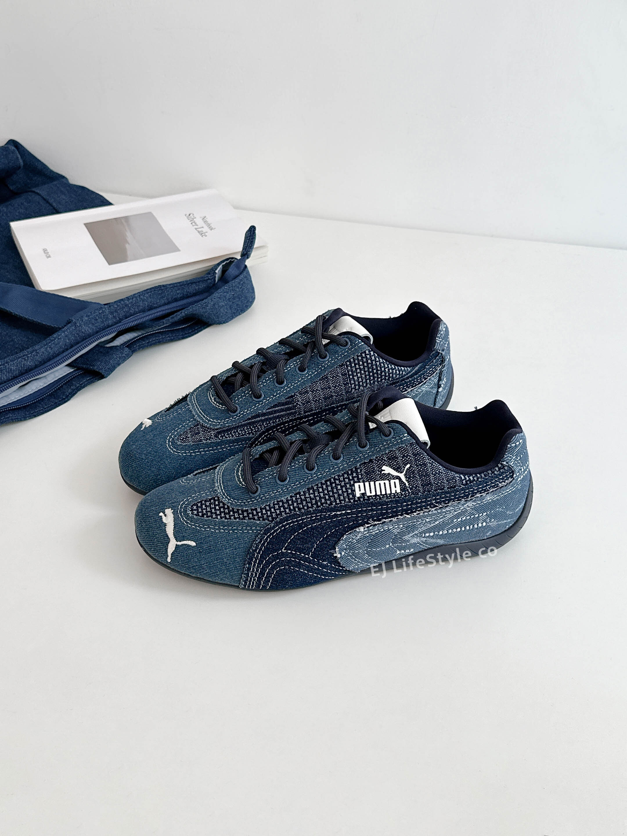 PUMA SPEEDCAT CRAFTED DENIM 丹寧系列 牛仔藍 水洗藍 復古 布面 拼接 男女鞋 408129-01 / 現貨