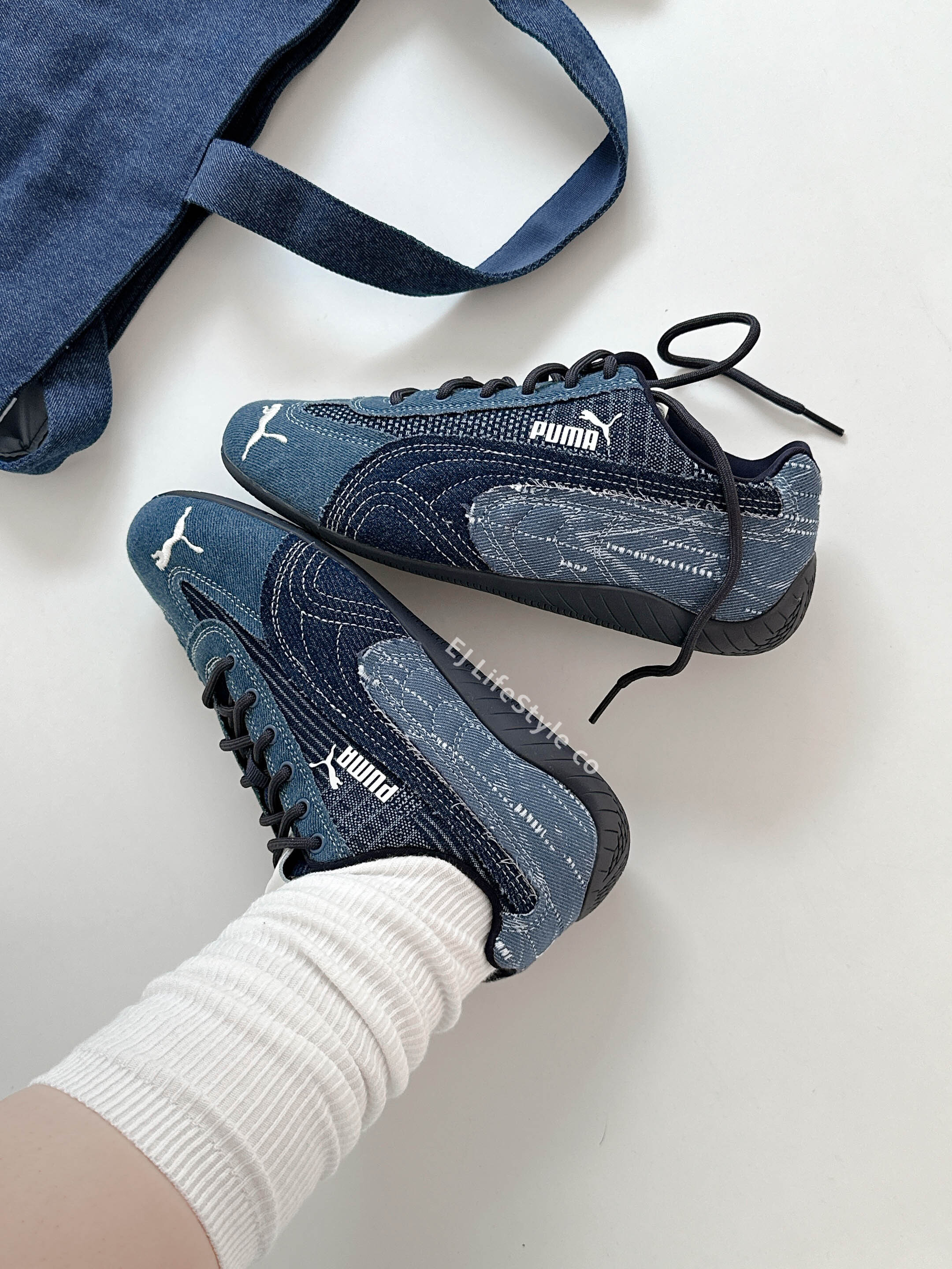 PUMA SPEEDCAT CRAFTED DENIM 丹寧系列 牛仔藍 水洗藍 復古 布面 拼接 男女鞋 408129-01 / 現貨