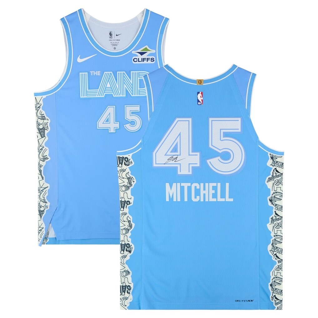 NBA球衣 親簽含認證 Donovan Mitchell 克里夫蘭騎士城市 Nike Authentic 球員版 電繡 含贊助商標 Fanatics 官方雷射編號 全新
