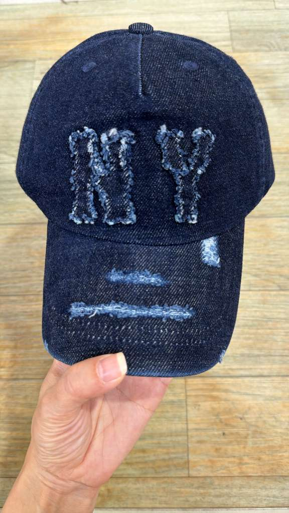 ZX124 MLB 深牛仔色毛邊NY logo cap帽