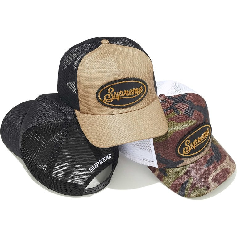 2026SS Supreme Raffia Mesh Back 5-Panel 卡車帽 網帽 貼布 帽子 現貨