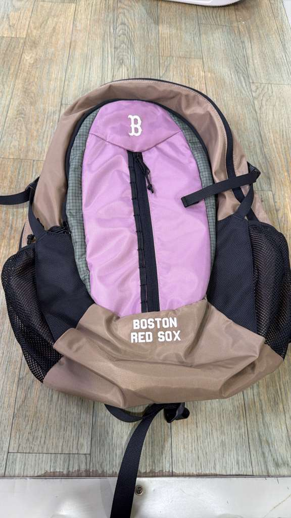 ZX054 MLB 啡拼紫色B logo背包 35x43cm