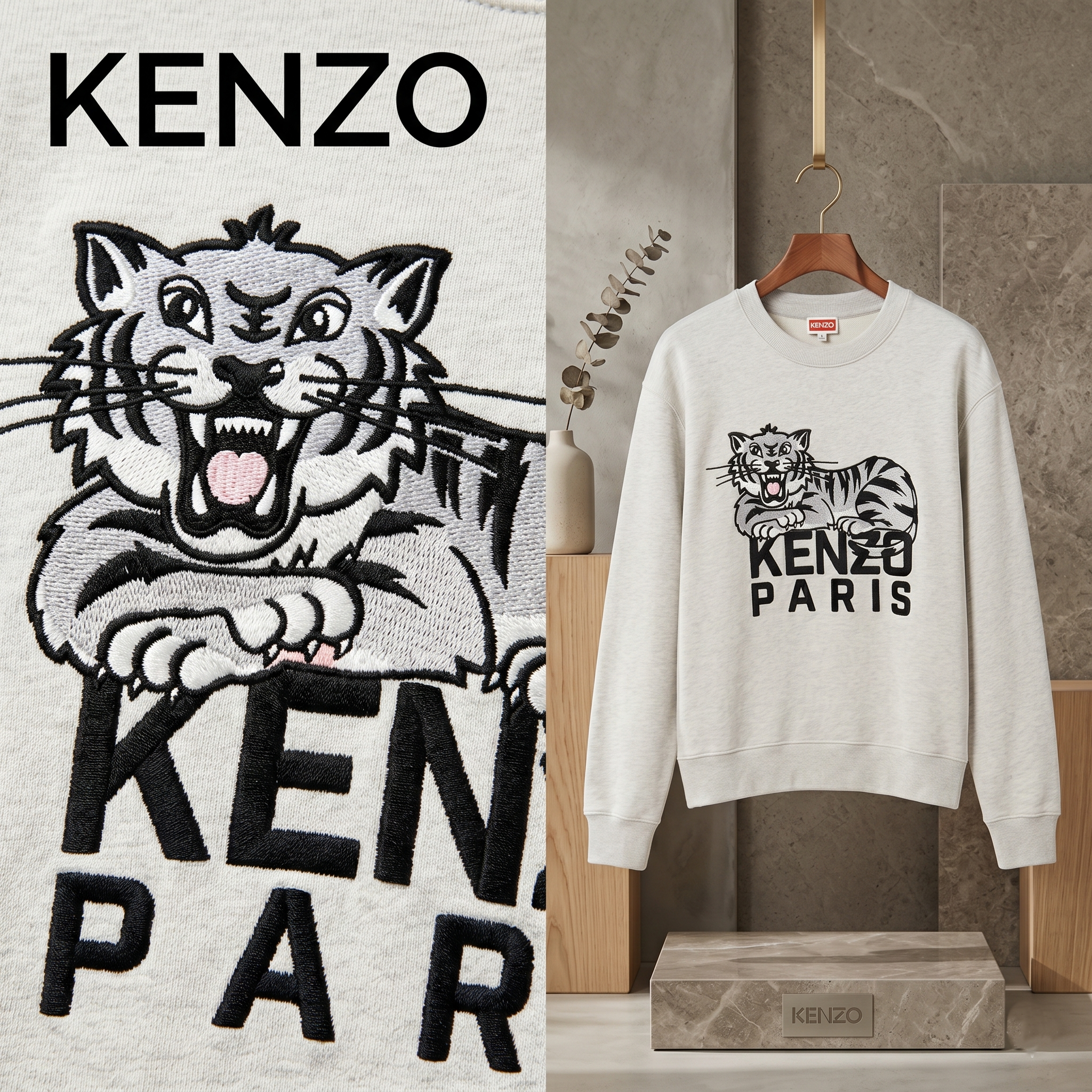【預購】Kenzo H051841 男裝老虎圖案衛衣（灰色）