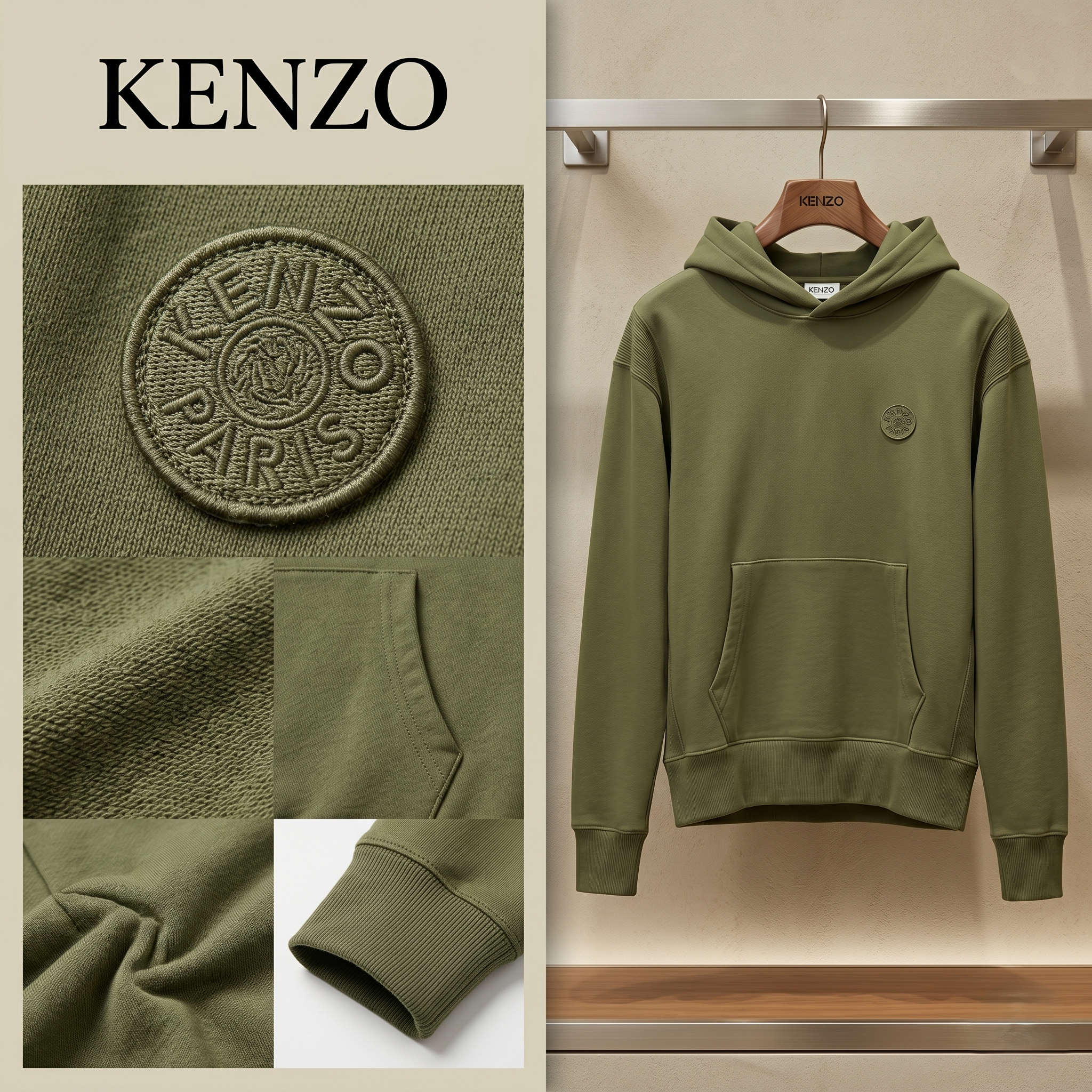 【預購】Kenzo H051837 男裝小花朵有帽衛衣（綠色）