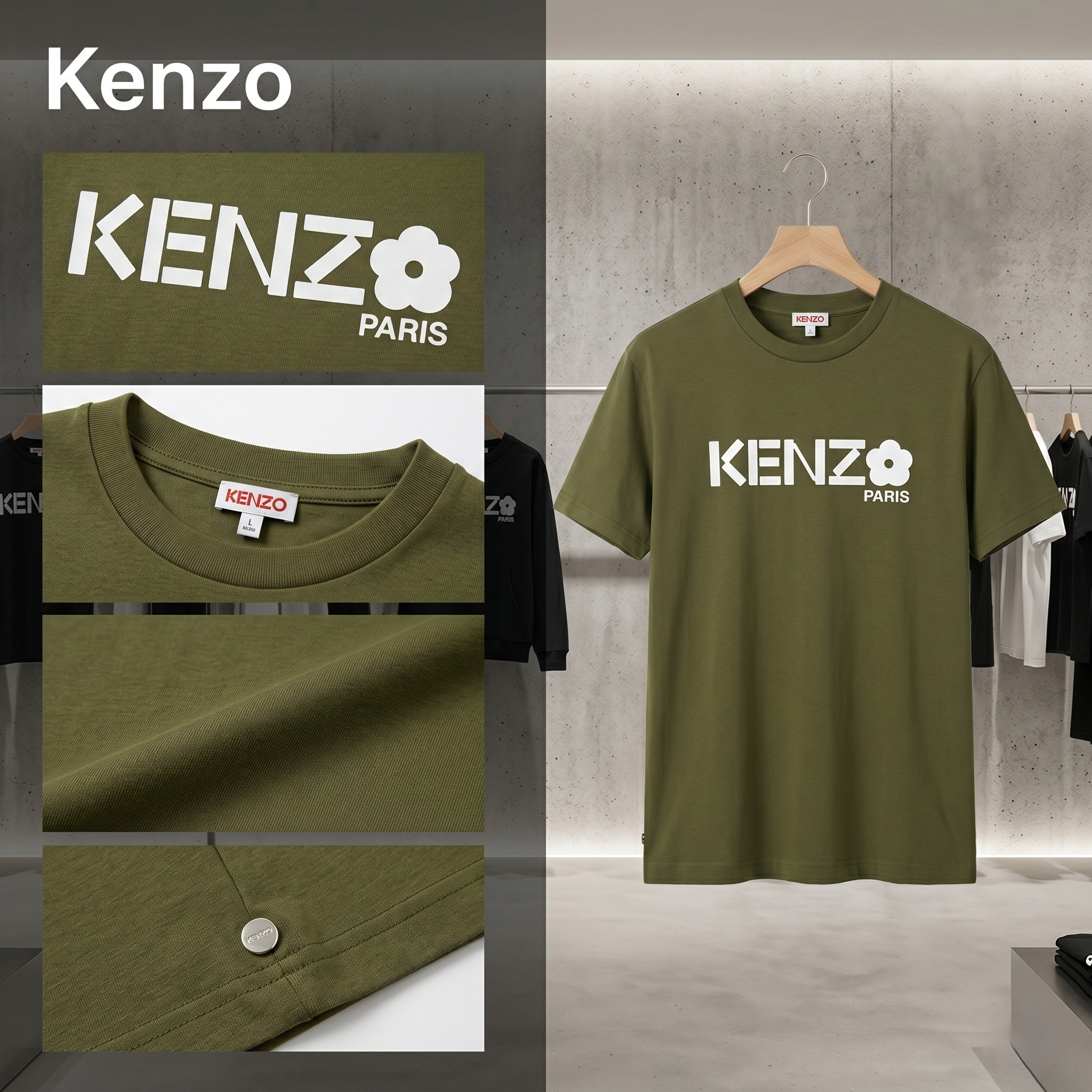 【預購】Kenzo H051828 男女通用Kenzo短袖上衣（軍綠色）