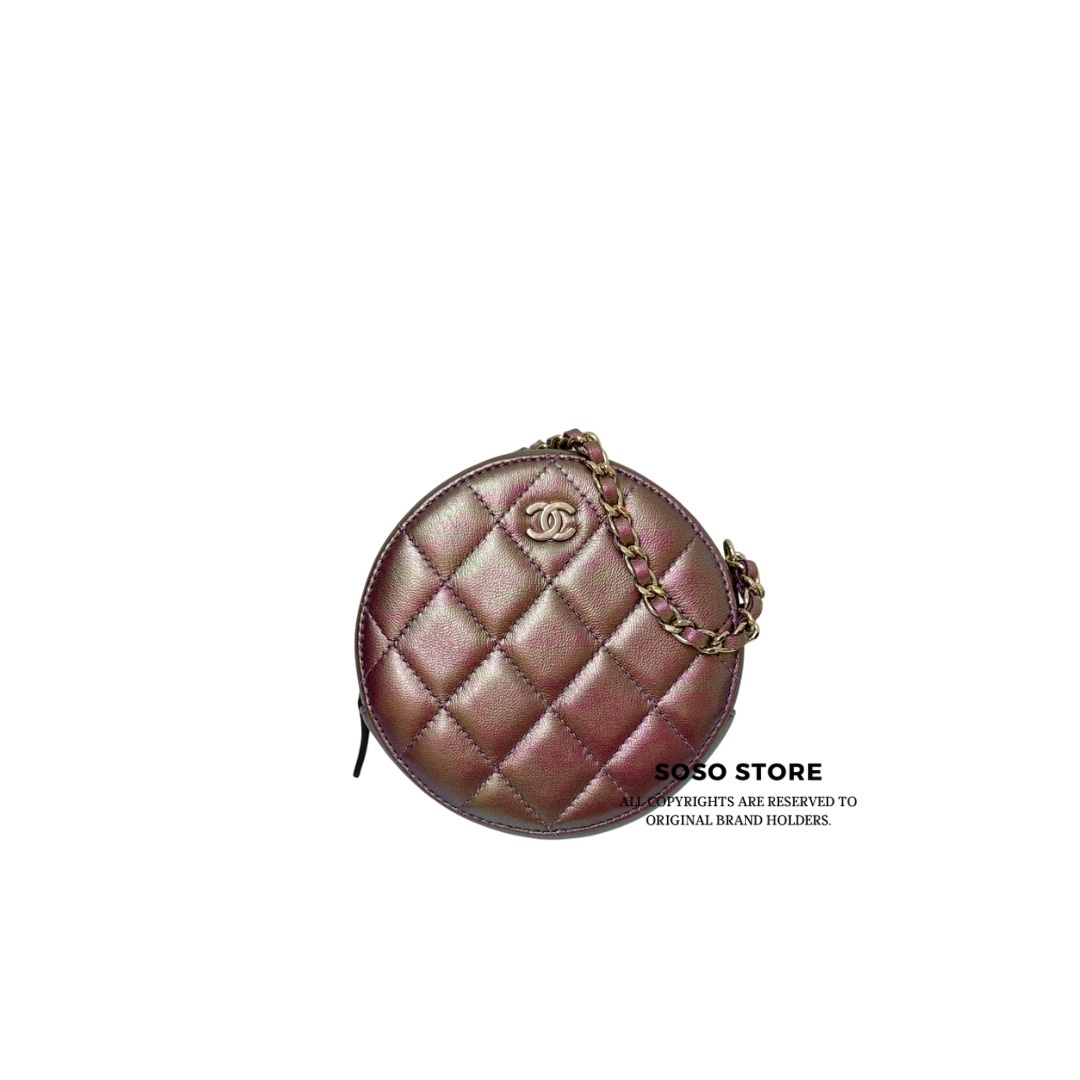 Chanel Round Clutch with Chain - Metallic Purple / GHW