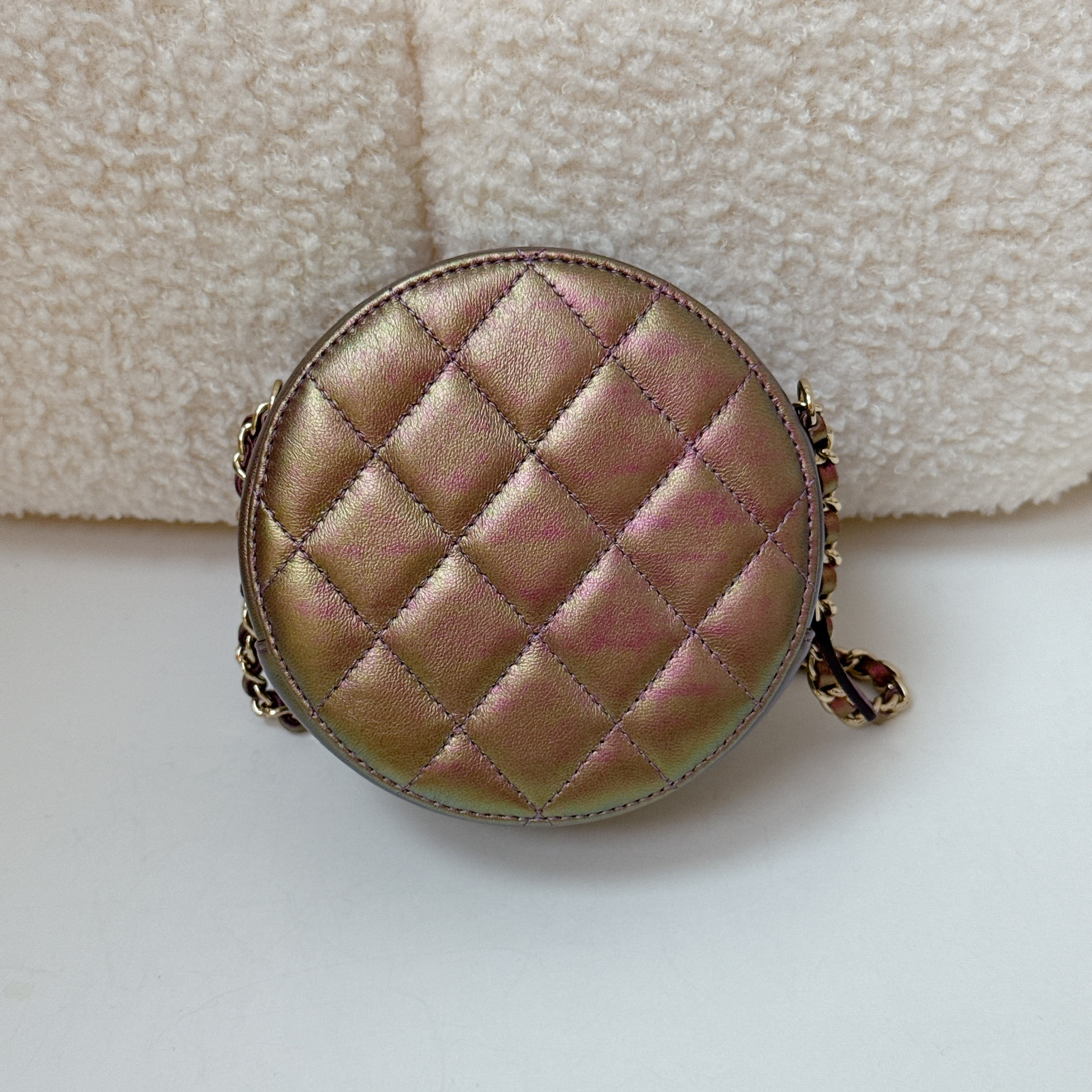 Chanel Round Clutch with Chain - Metallic Purple / GHW