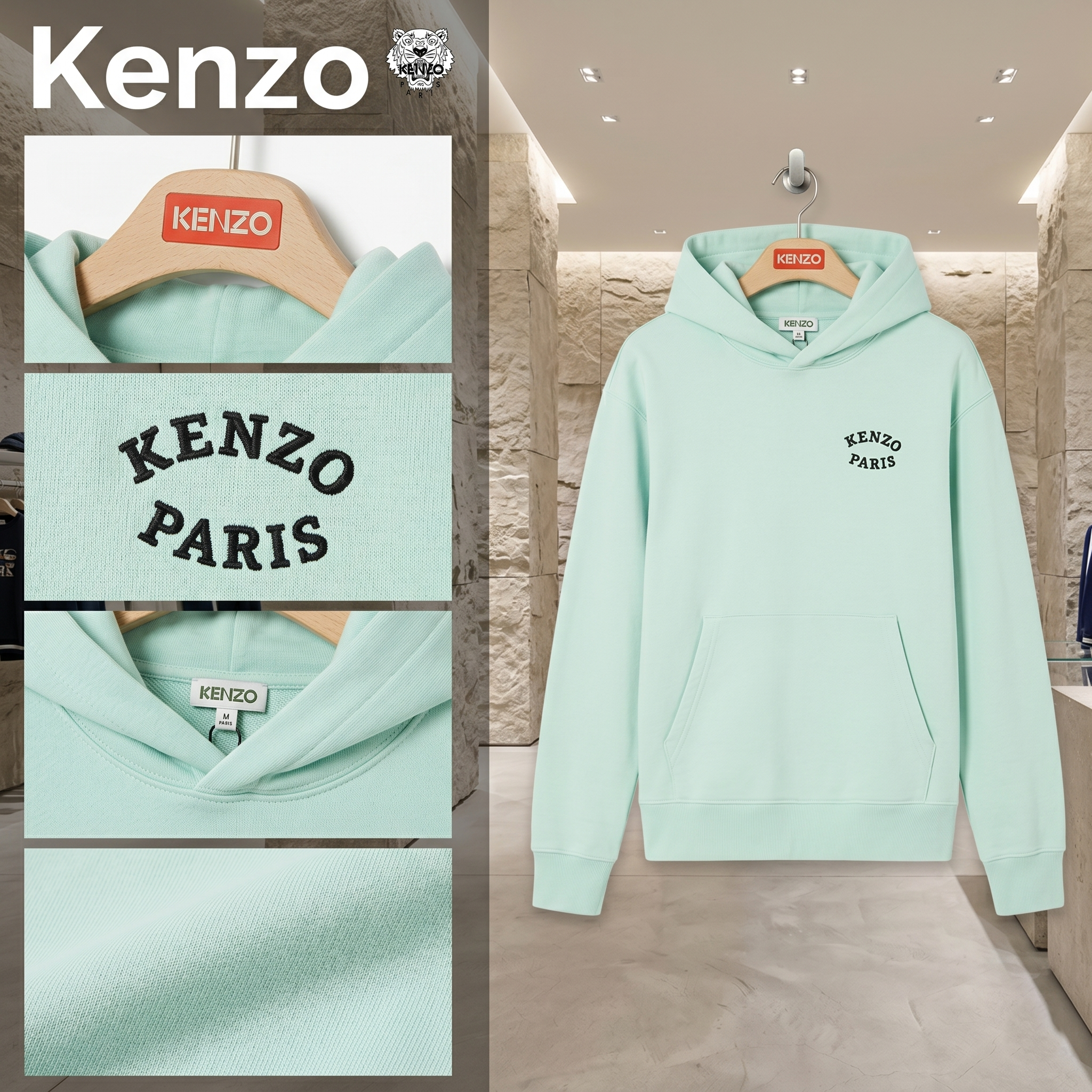 【預購】Kenzo H051835 男裝花朵象圖案有帽衛衣（藍色）