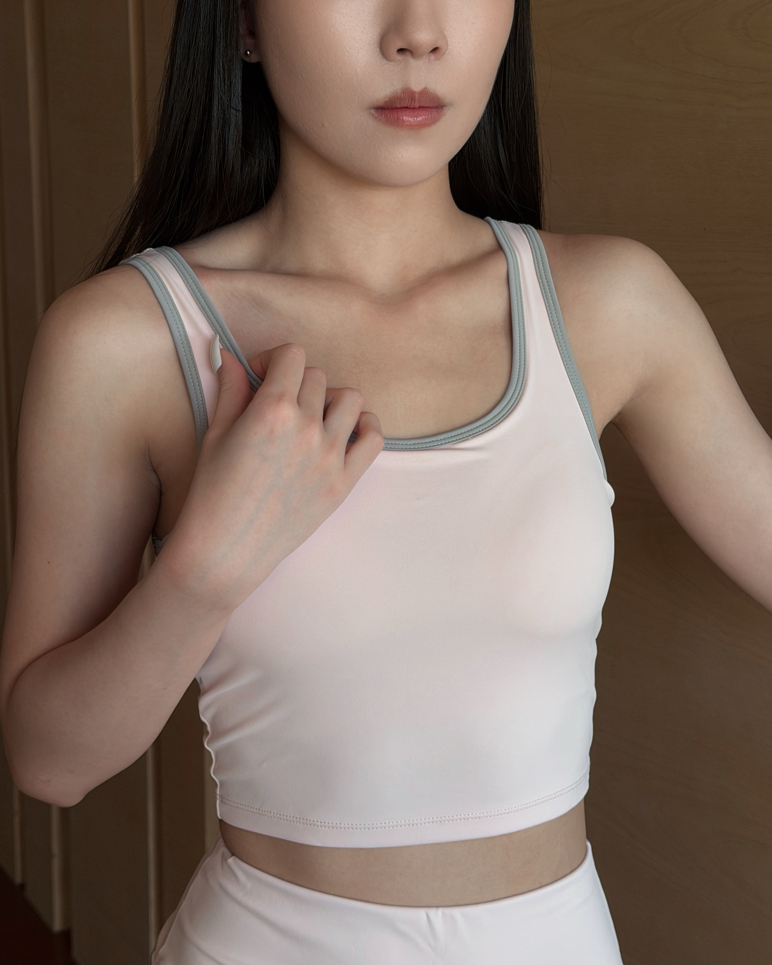 Peachrina bratop  滾邊胸墊背心 / 柔霧粉