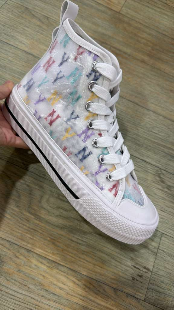 ZX175 MLB 白色網面拼彩色NY logo中筒鞋