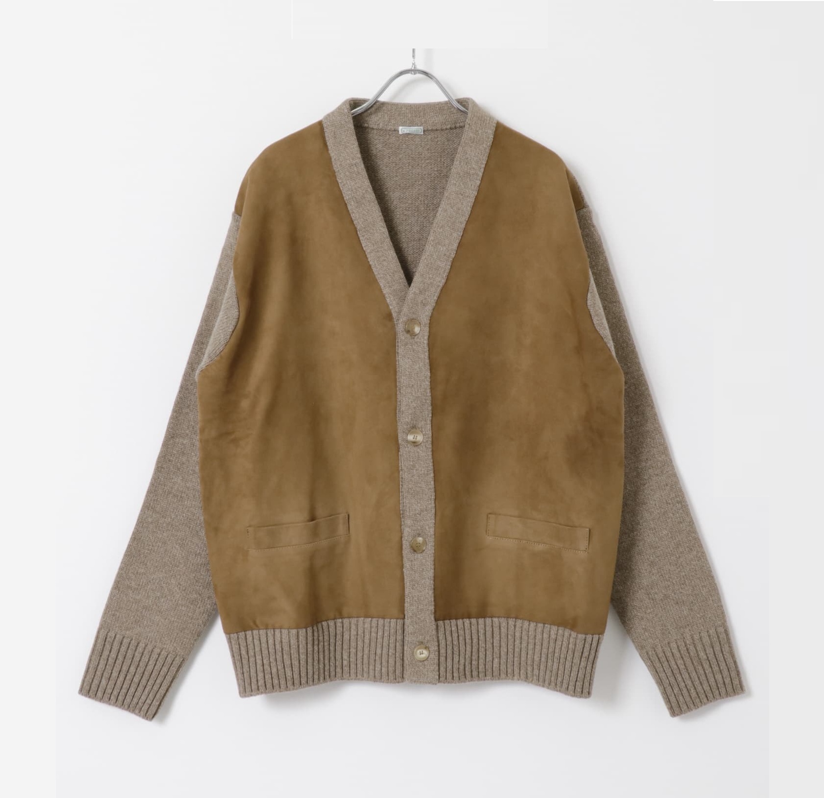 A.PRESSE CASHMERE SUEDE LEATHER COMBINATION CARDIGAN - BEIGE PRE ORDER ITEM (預訂中)