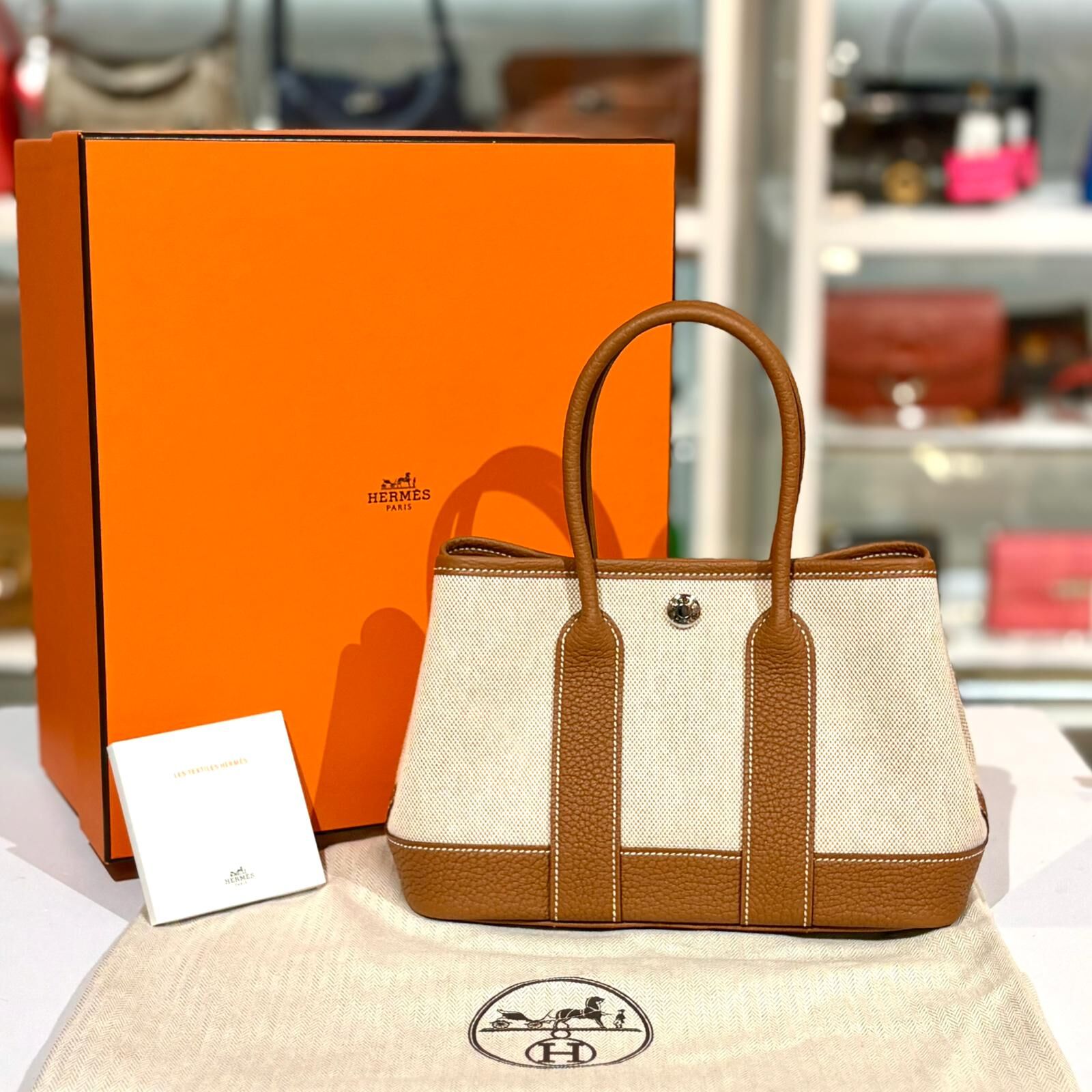 全新HERMES MINI GARDEN PARTY 23 G刻 米色/金棕色帆布 #GP23 #BRAND NEW #香榭站正品