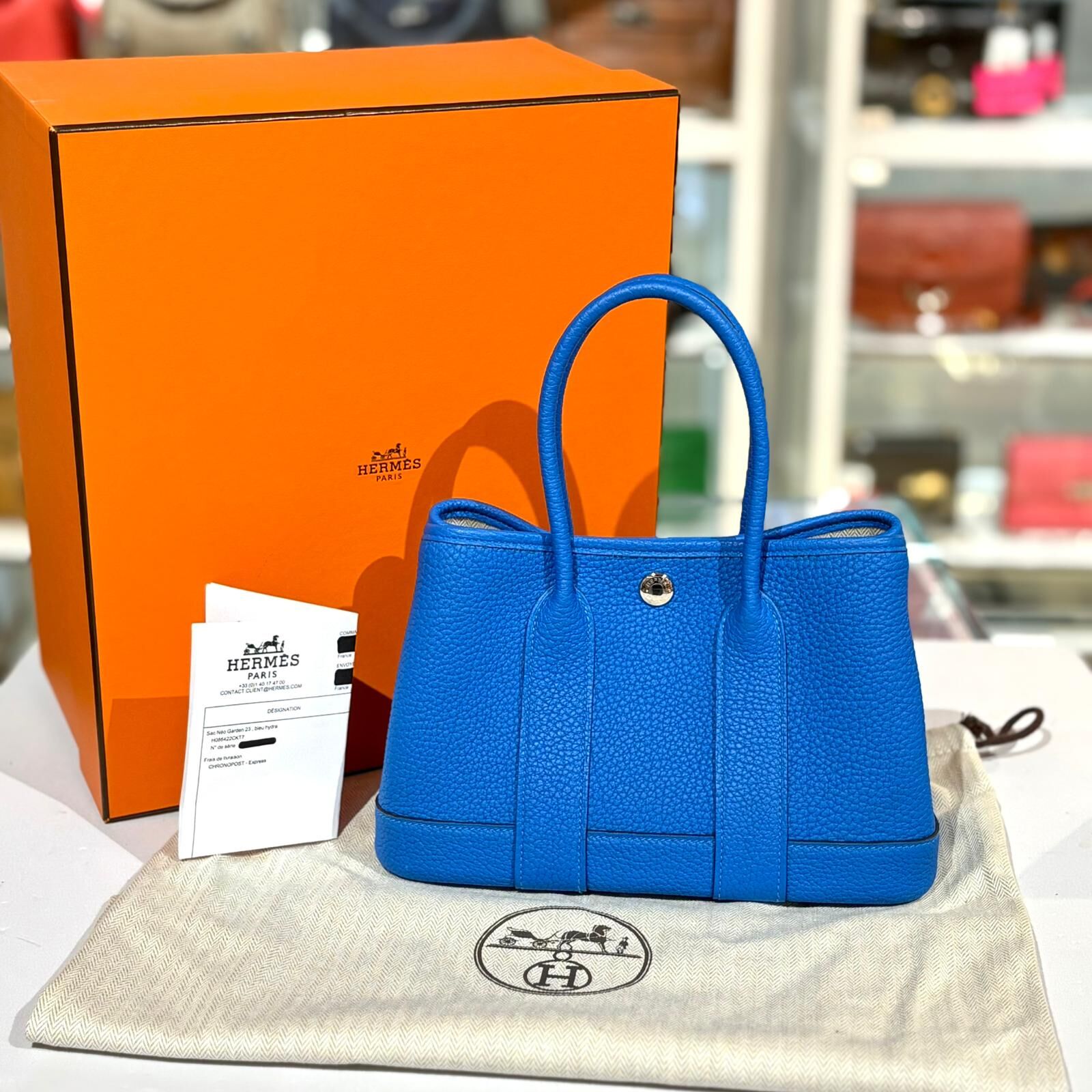 全新HERMES MINI GARDEN PARTY 23 K刻  Bleu hydra TC 水妖藍T7 #GP23 #MINI GP #BRAND NEW #香榭站正品