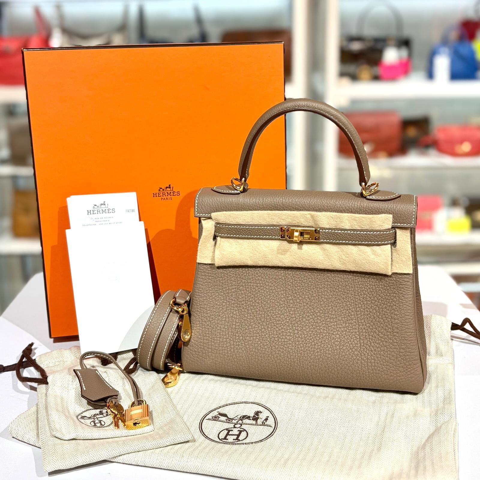 全新HERMES KELLY 25 K刻 ETOUPE TOGO,GHW 大象灰金扣 #BRAND NEW #香榭站正品
