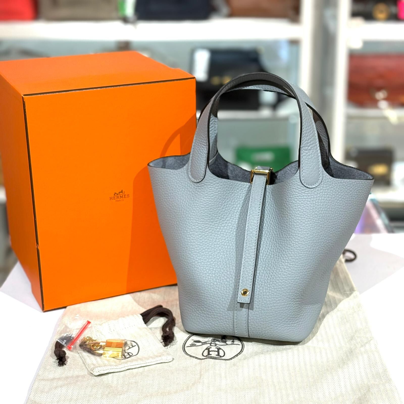 全新HERMES PICOTIN 18 K Stamp P0 GRIS PANTIN TC皮木偶灰銀扣 #P18 #BRAND NEW #香榭站正品