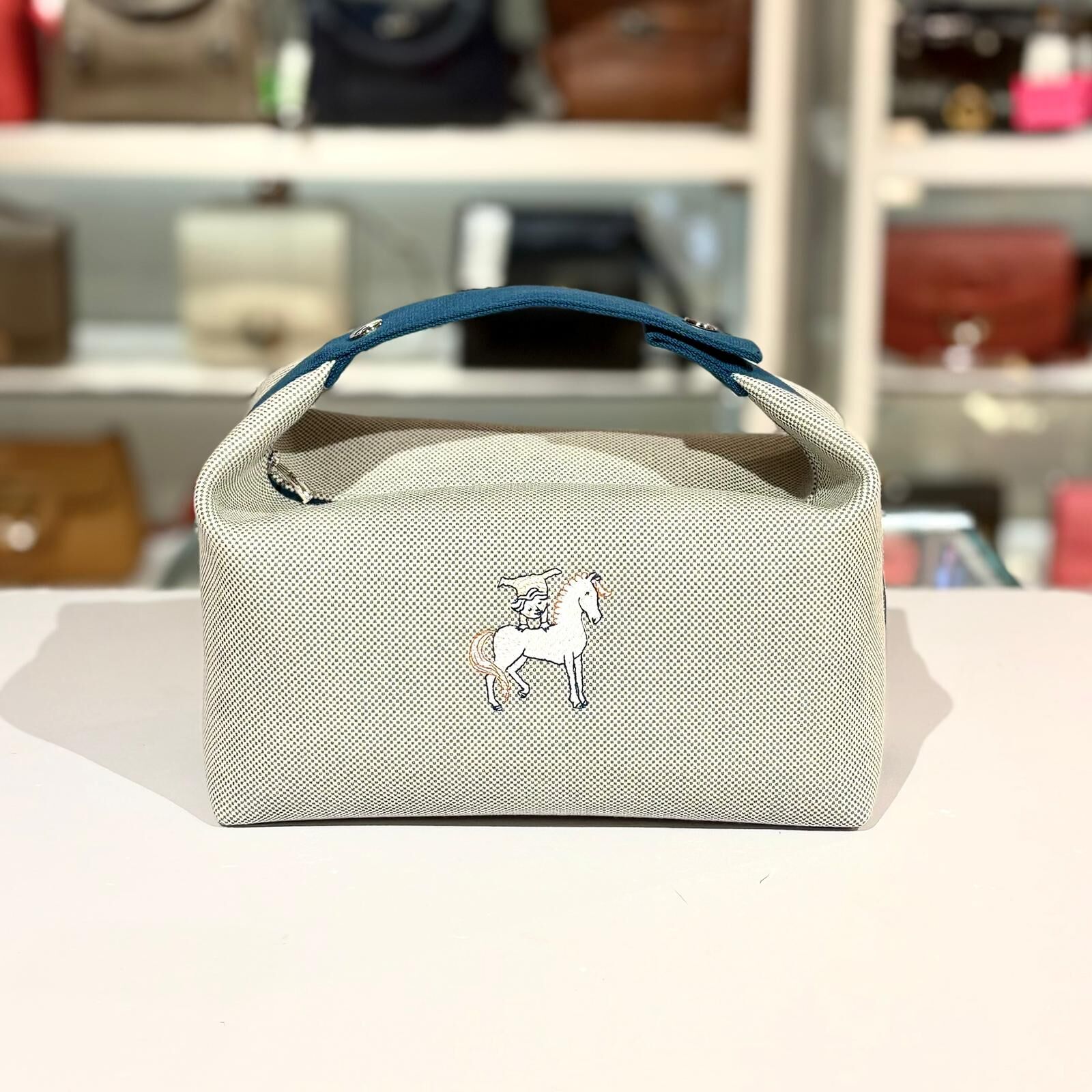 全新HERMES 飯盒包 大碼帆布 藍色手柄馬匹圖案 Bride-a-Brac case, large model #BRAND NEW #香榭站正品