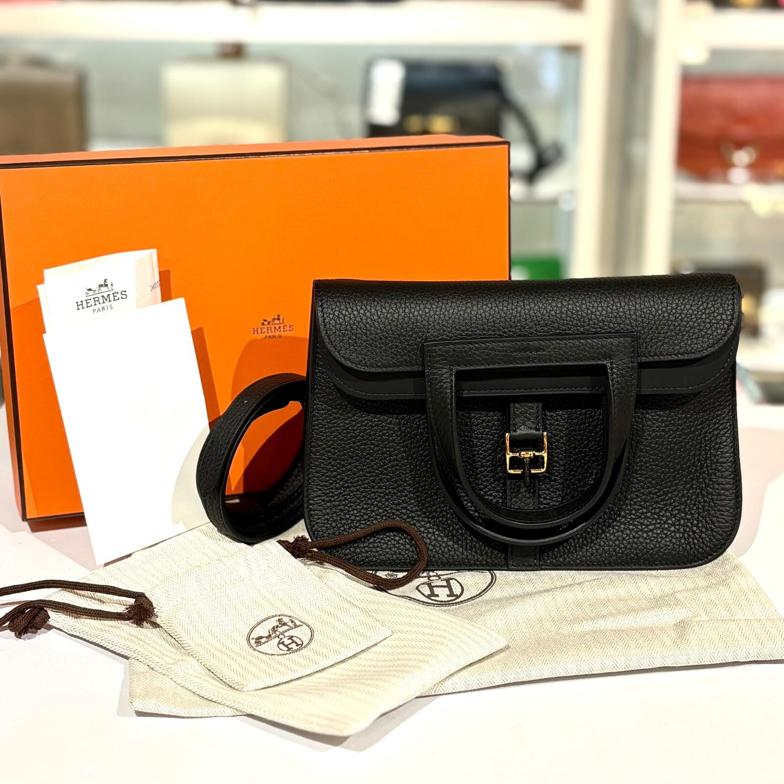 全新HERMES HALZAN 25 K刻 NOIR TC GHW 黑色金扣 #BRAND NEW #香榭站正品