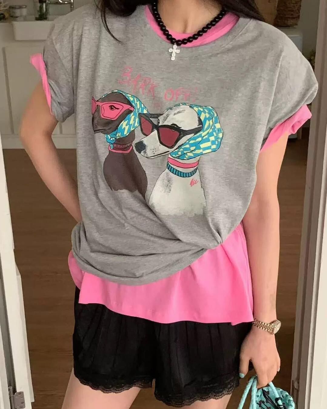 【時髦又可愛的頭巾狗狗造型棉tee】（現貨）