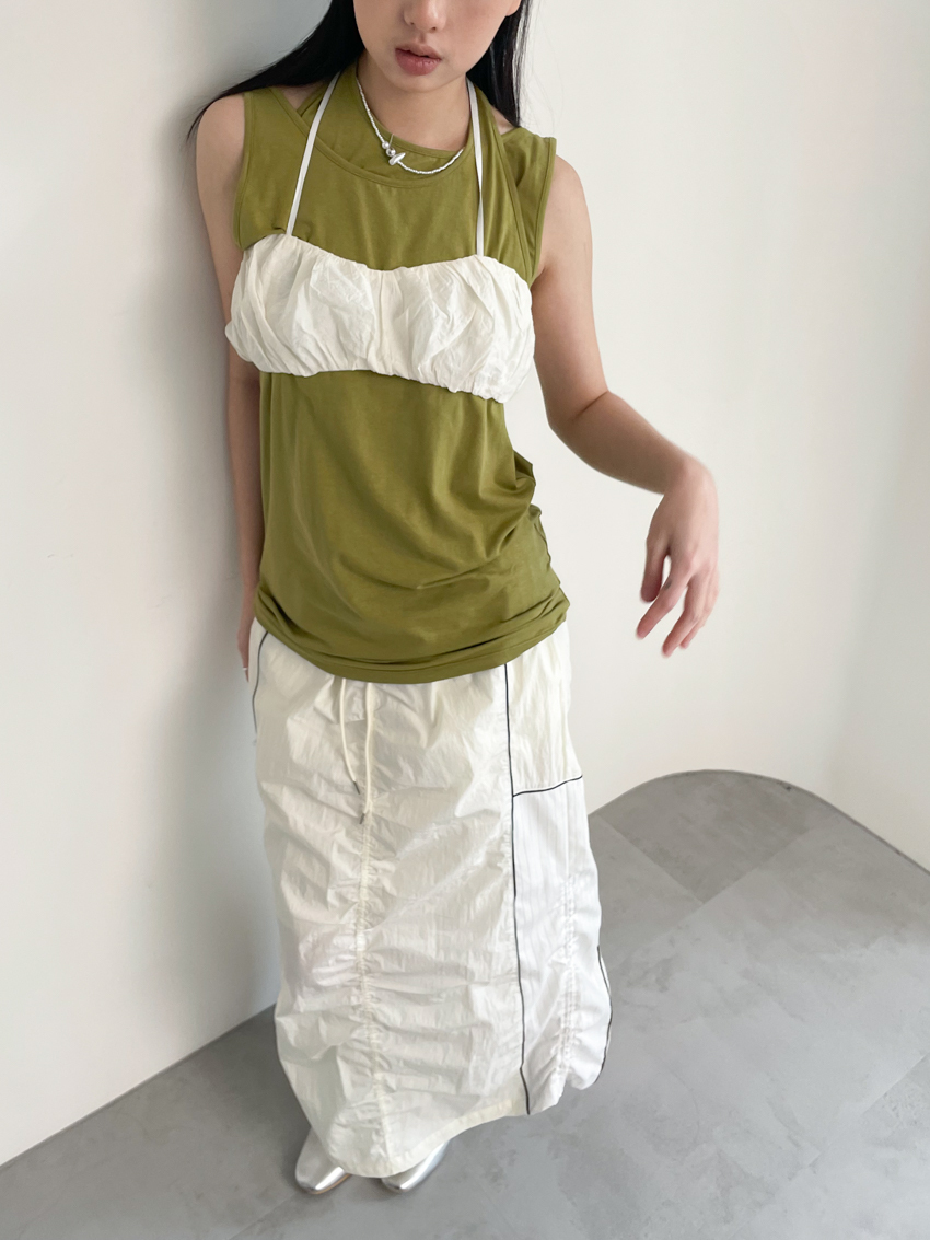 crinkled overlay ribbon tie crop top