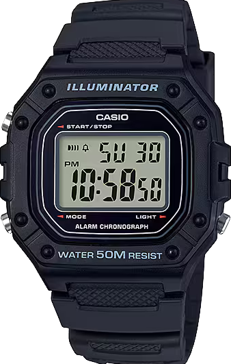 萬年鐘錶 - CASIO 卡西歐方形黑色電子錶 W-218H-1A   錶徑 : 43.2 MM