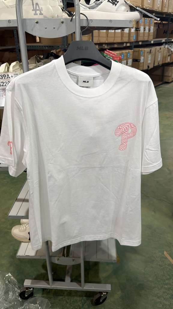 ZX279 MLB 大P logo 白拼粉紅色TEE