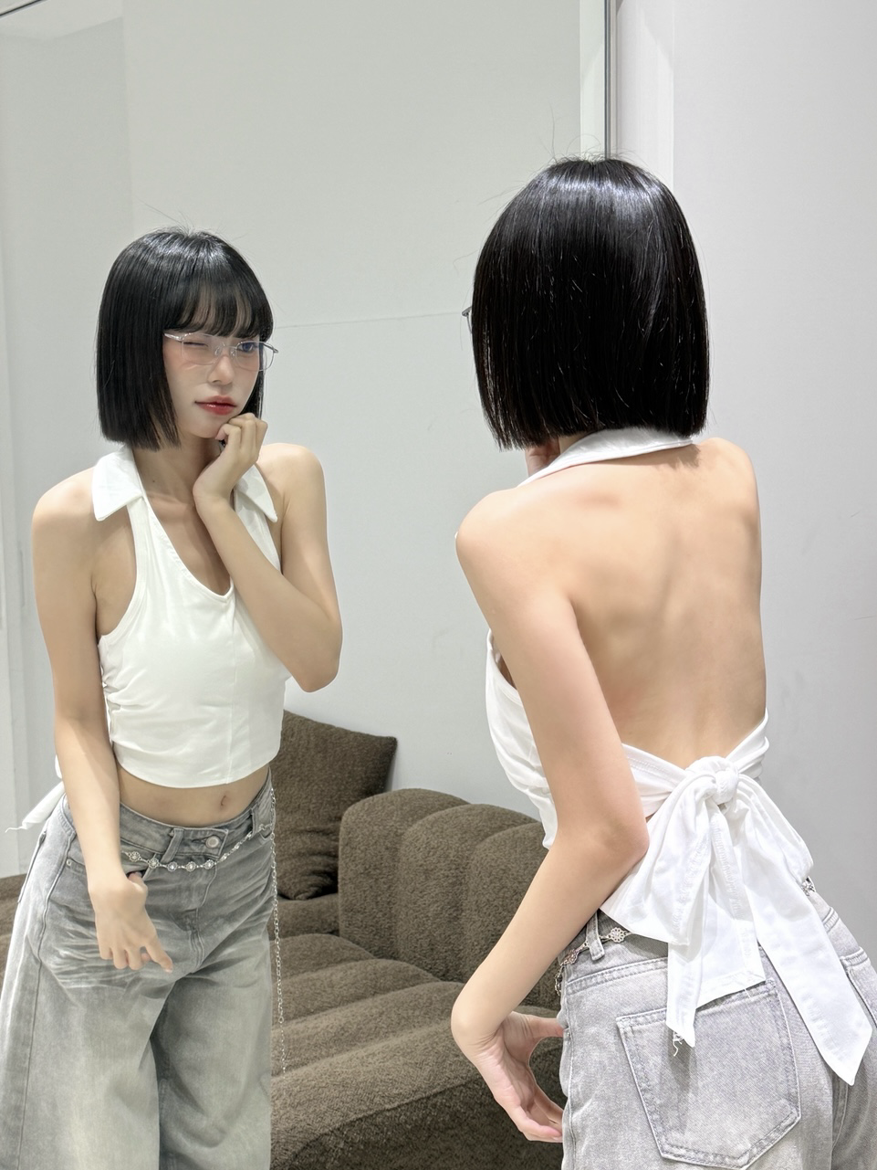 迷倒眾人🥰翻領露背綁帶內罩杯背心(4色)