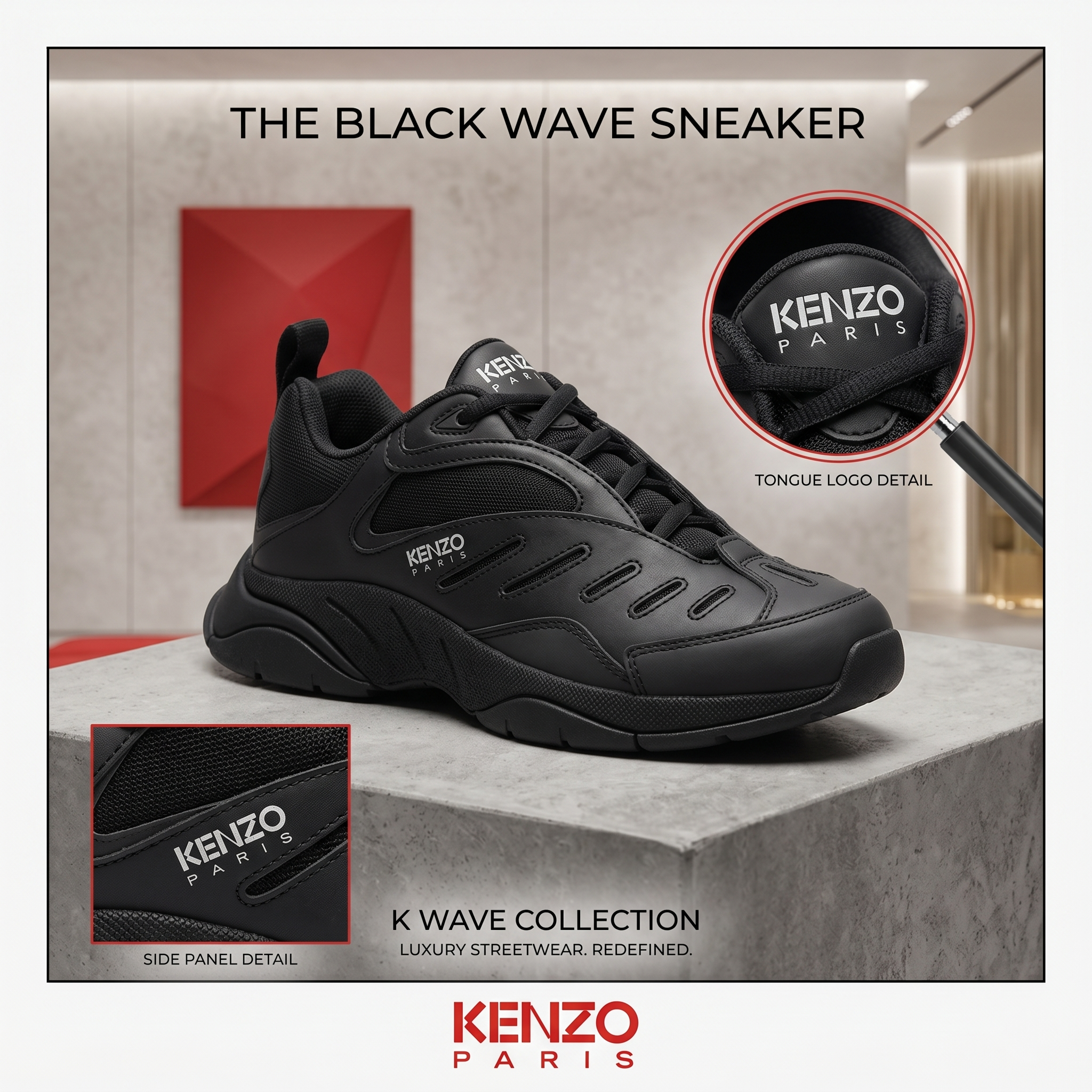 【預購】Kenzo H051814 皮革運動鞋（黑色）