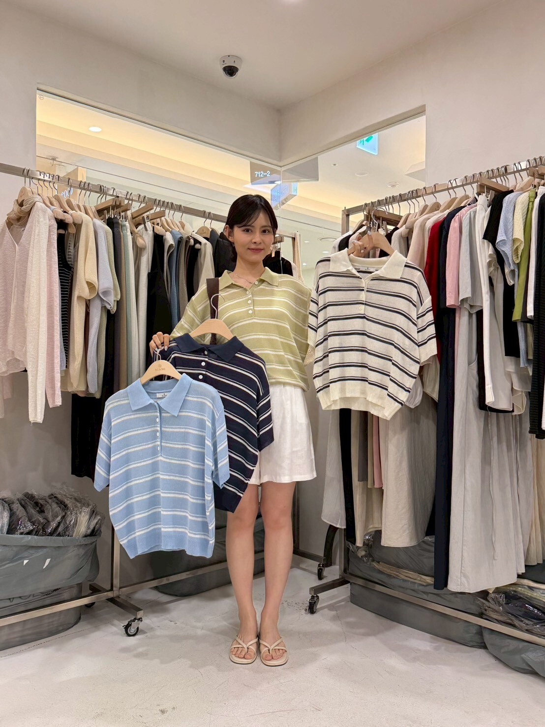 MB6209 時尚條紋翻領短袖針織衫