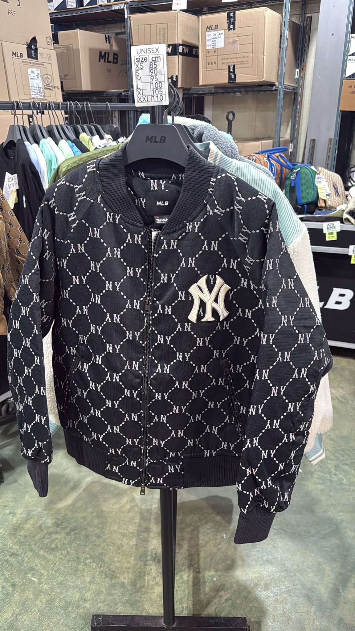 ZX345 MLB 黑色NY logo滿版棒球開胸外套