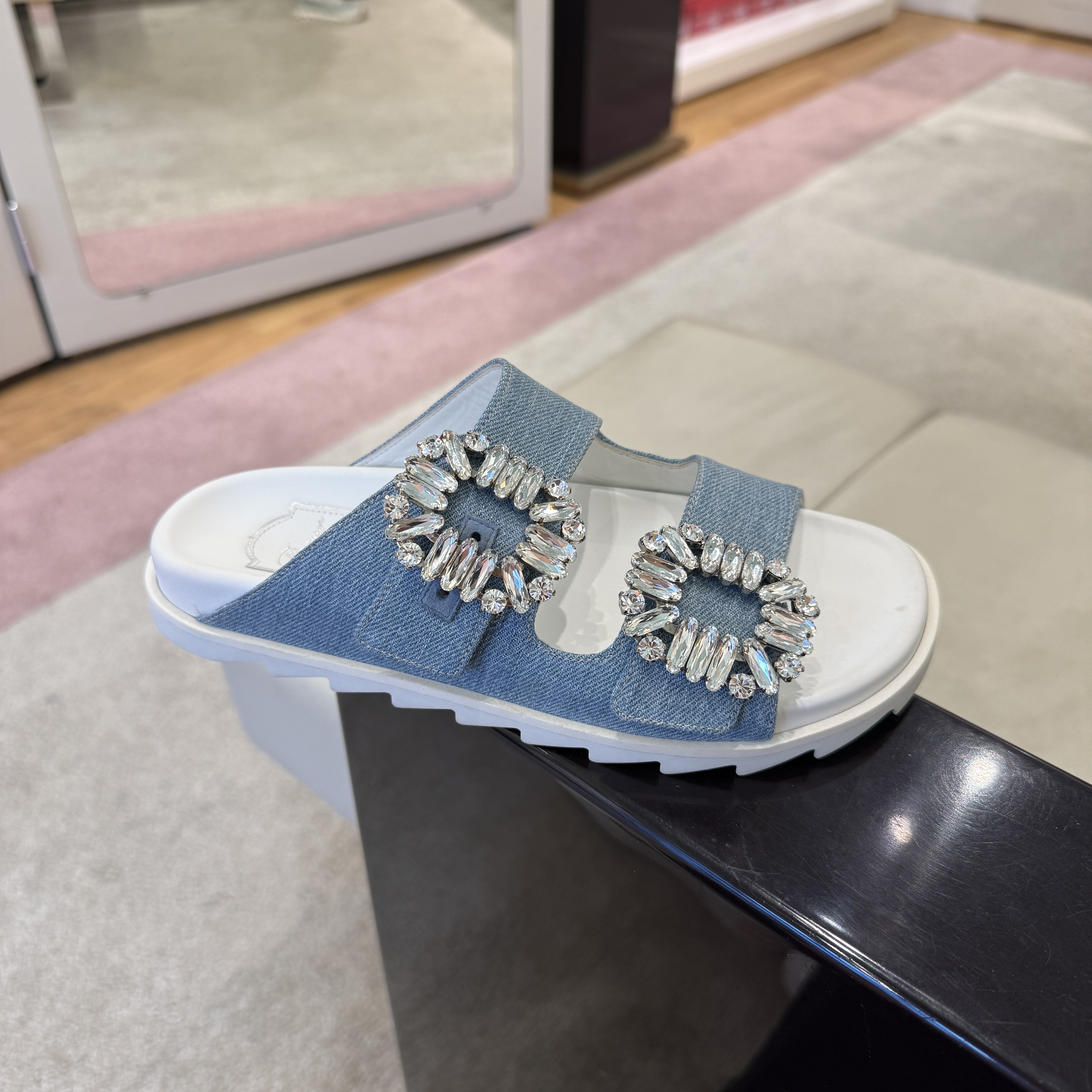 Roger Vivier slidy Viv strass sandals denim blue