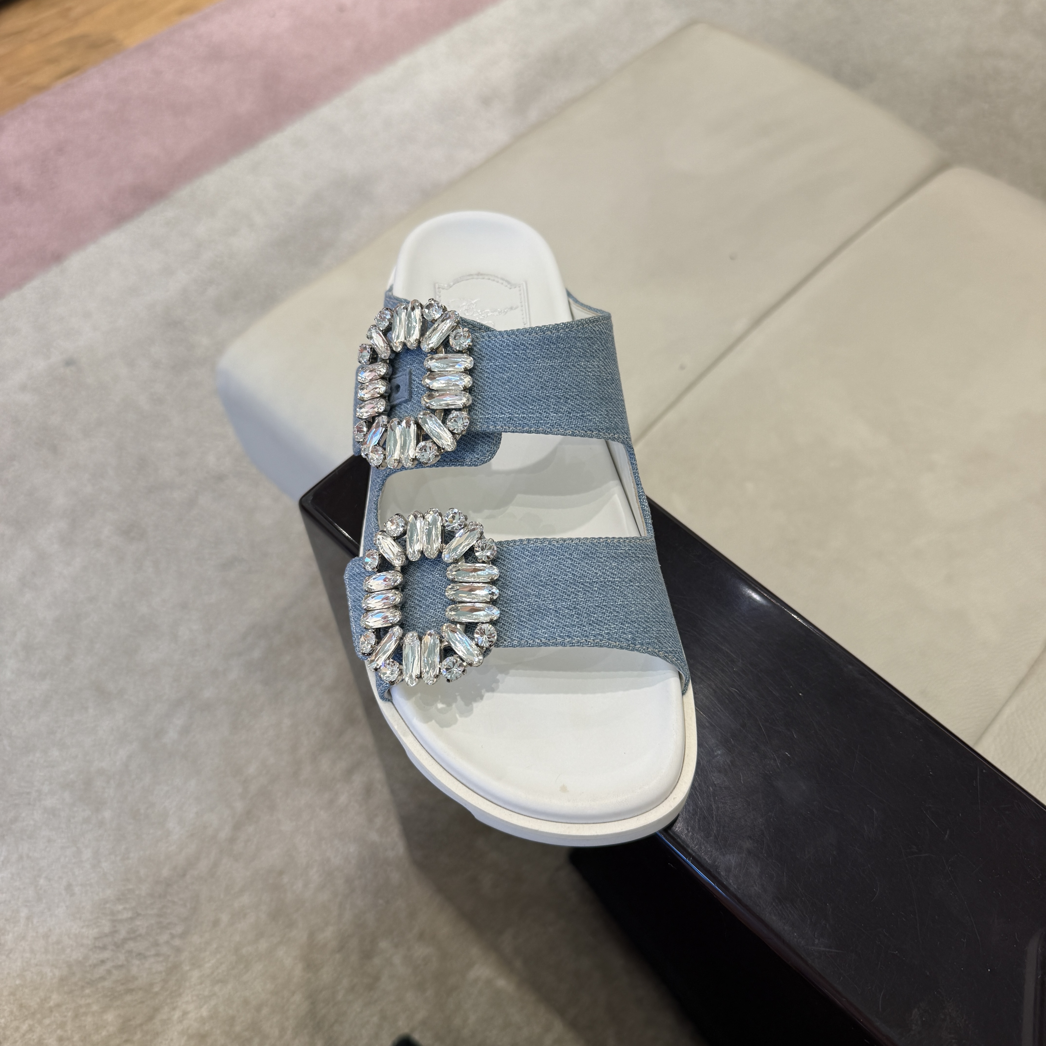 Roger Vivier slidy Viv strass sandals denim blue