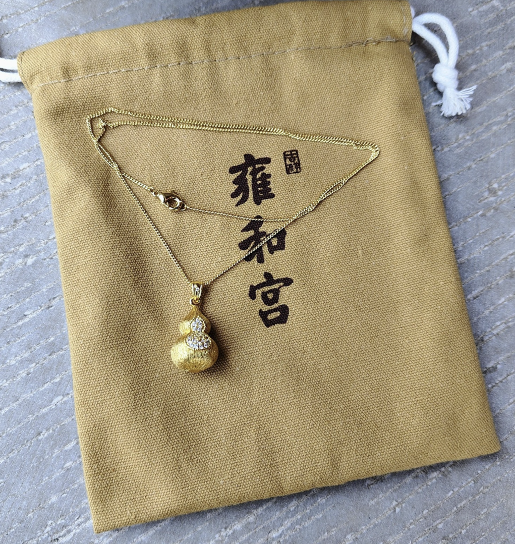 ZY028 雍和宮拉絲葫蘆閃鑽頸鏈（包開光）