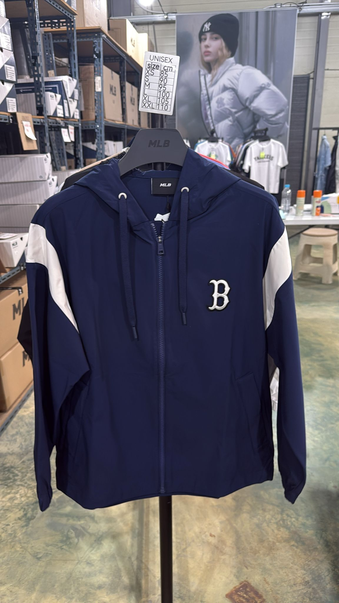 ZX401 MLB 藍色間條B logo 長袖開胸外套