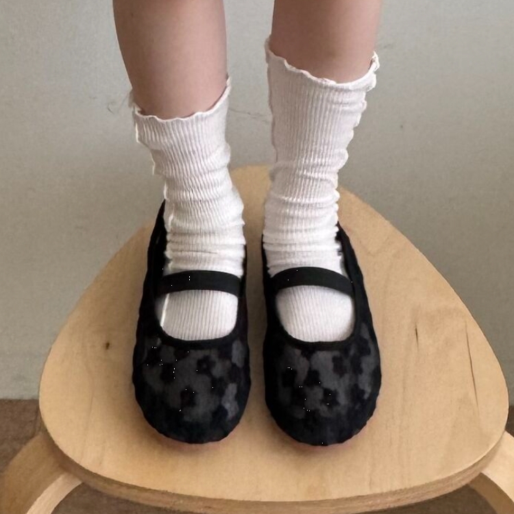 NINOLINDO 小花刺繡網紗芭蕾舞平底鞋 flower mesh flat - black