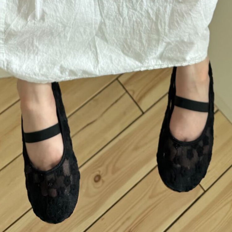 NINOLINDO 小花刺繡網紗芭蕾舞平底鞋 flower mesh flat - black