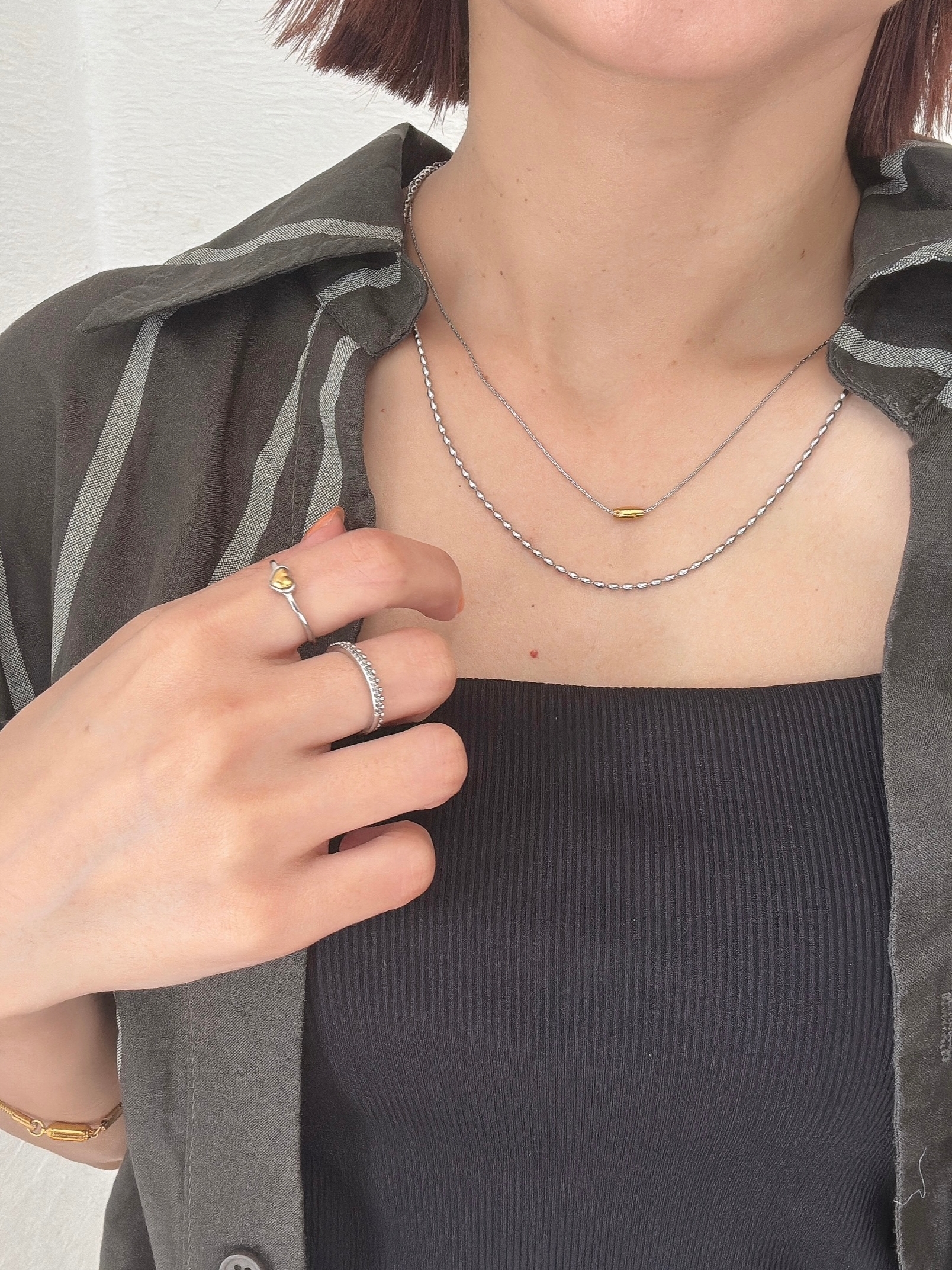 gold bean double chain necklace