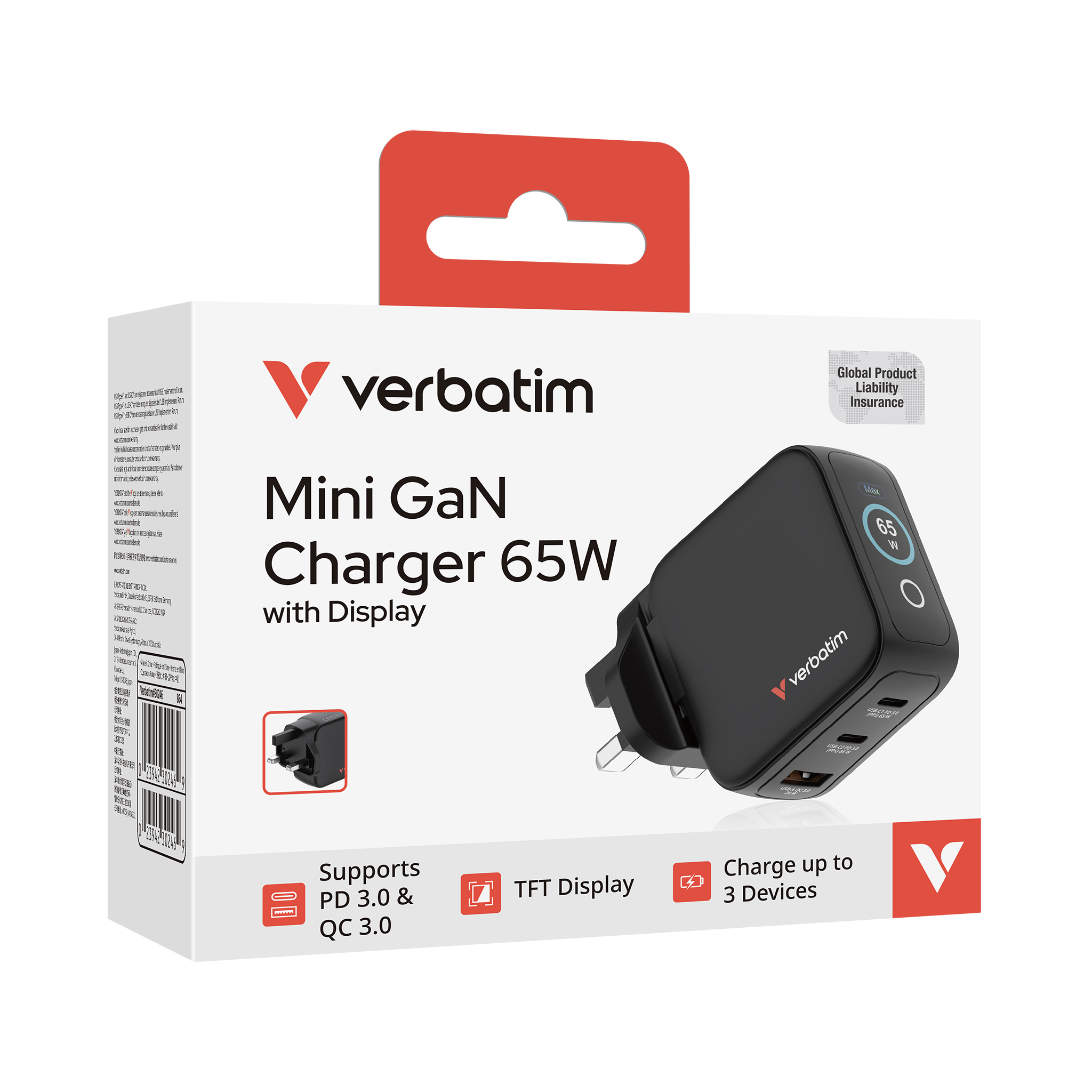 65W迷你GaN牆式充電器(帶顯示屏+英規插頭)