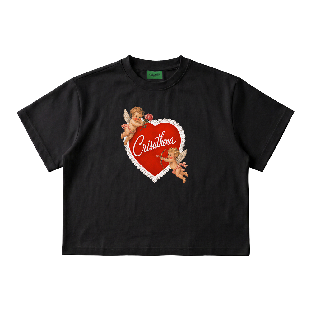 0519CT40-CRISATHENA-COLLECTION-Angels Heart Short T-Shirt 白色/黑色（A40)