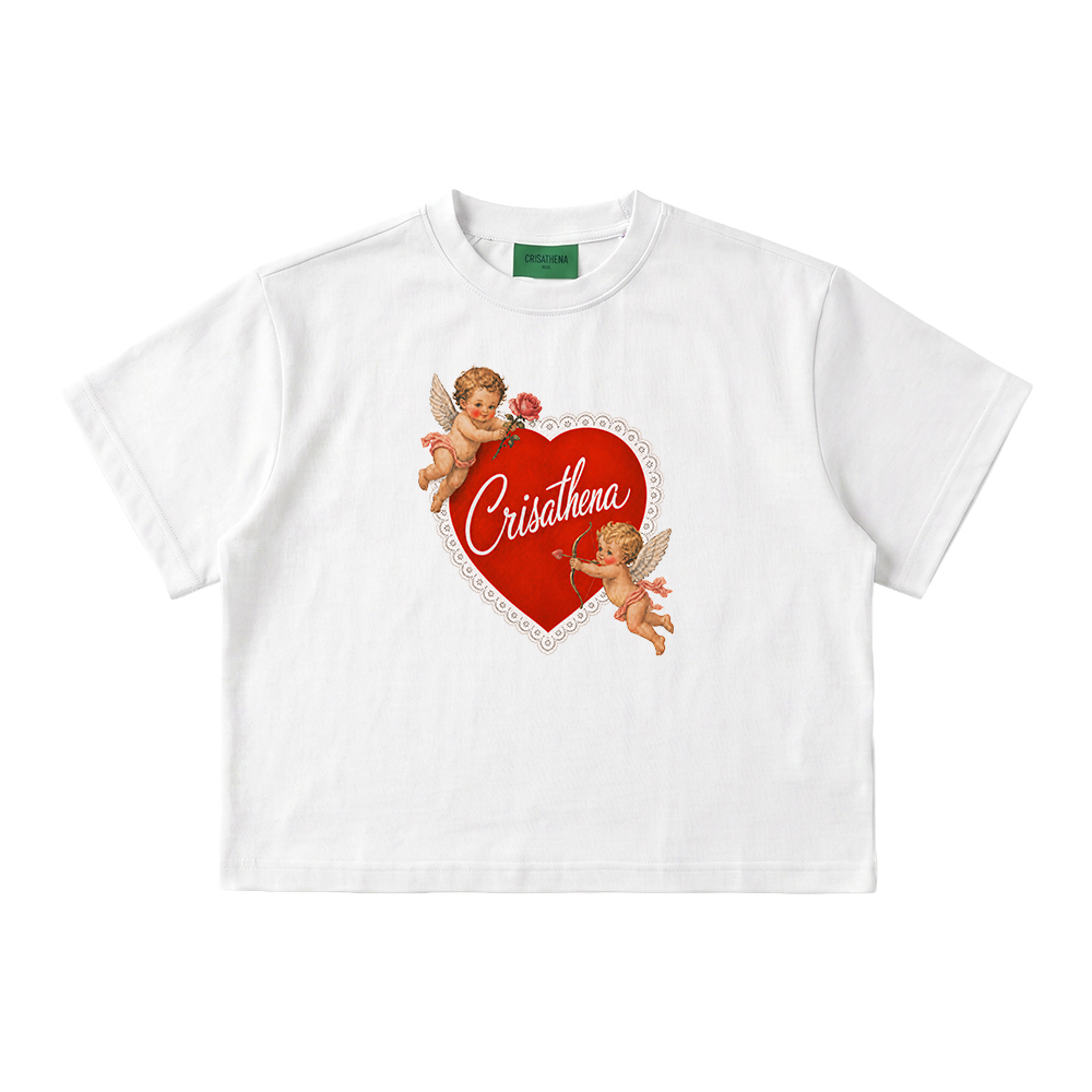 0519CT40-CRISATHENA-COLLECTION-Angels Heart Short T-Shirt 白色/黑色（A40)