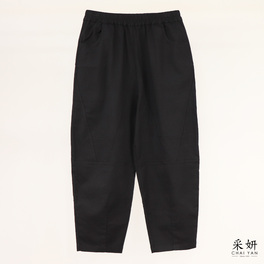 素面鬆緊腰拼接錐形褲