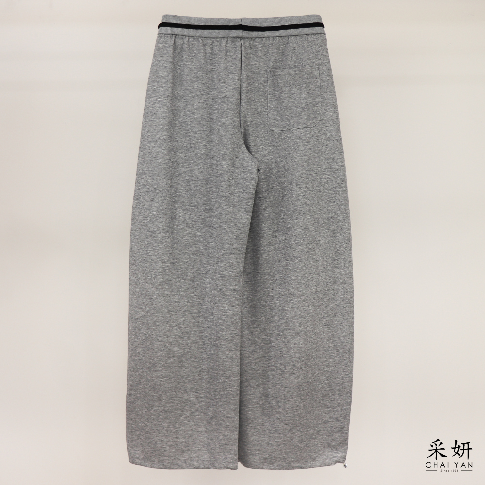 跳色腰頭垂墜直筒長褲