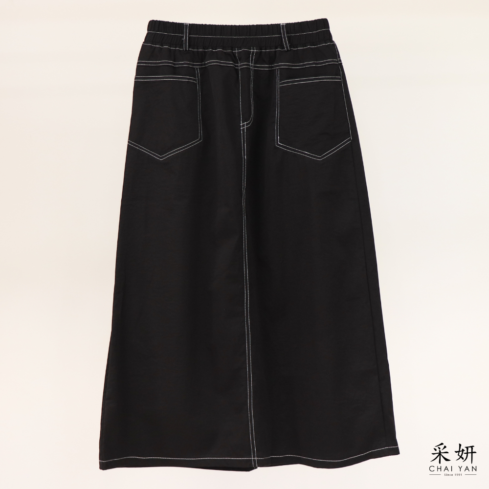 平口袋斜紋中長裙
