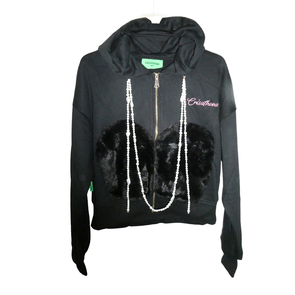 0519CT46-CRISATHENA-COLLECTION-Heart Fur Jacket 黑色/粉紅色/白色（A46)