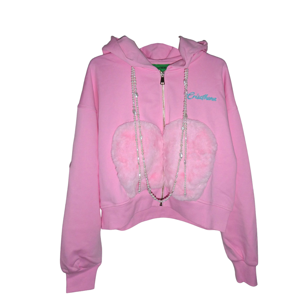 0519CT46-CRISATHENA-COLLECTION-Heart Fur Jacket 黑色/粉紅色/白色（A46)