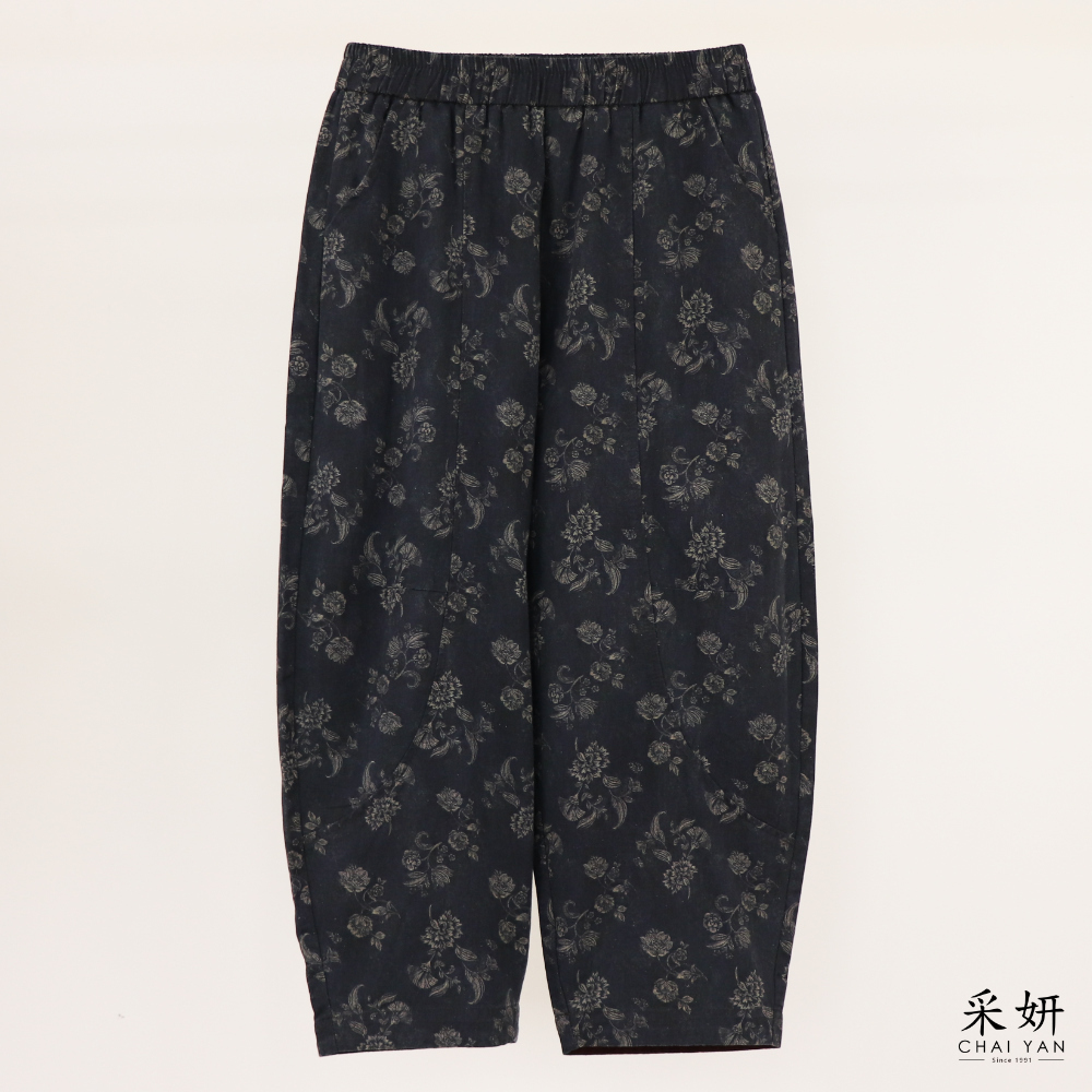 藍花水洗褪色哈倫褲